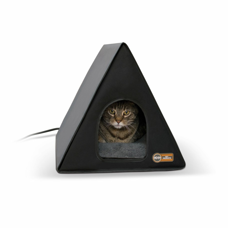 Cat * | Attractive K&H Thermo A-Frame Heated Cat House Gray/Black